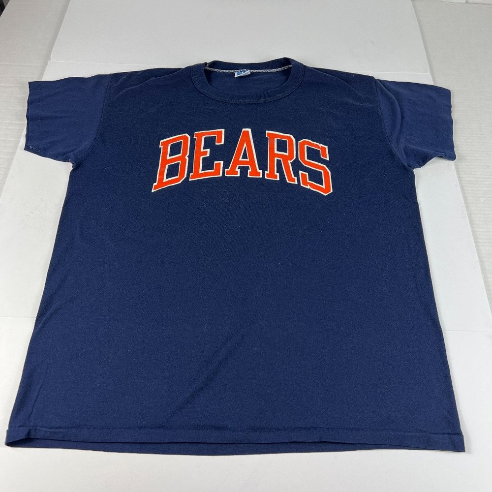 VTG Russell Chicago Bears Shirt Fits Medium Blue Faded Single Stitch Tee Tag L